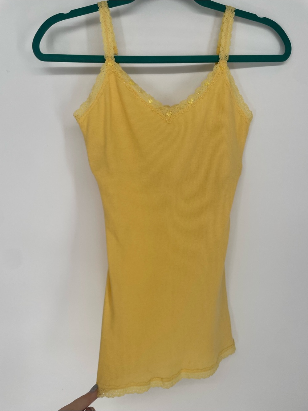 Y2K Aeropostale Yellow Ribbed Stretch Camisole Top With Lace Beading & Sequins - Picture 7 of 7